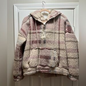 Reflex Cozy Sherpa 1/2 Zip Hoodie in Cream and Pink Size Large